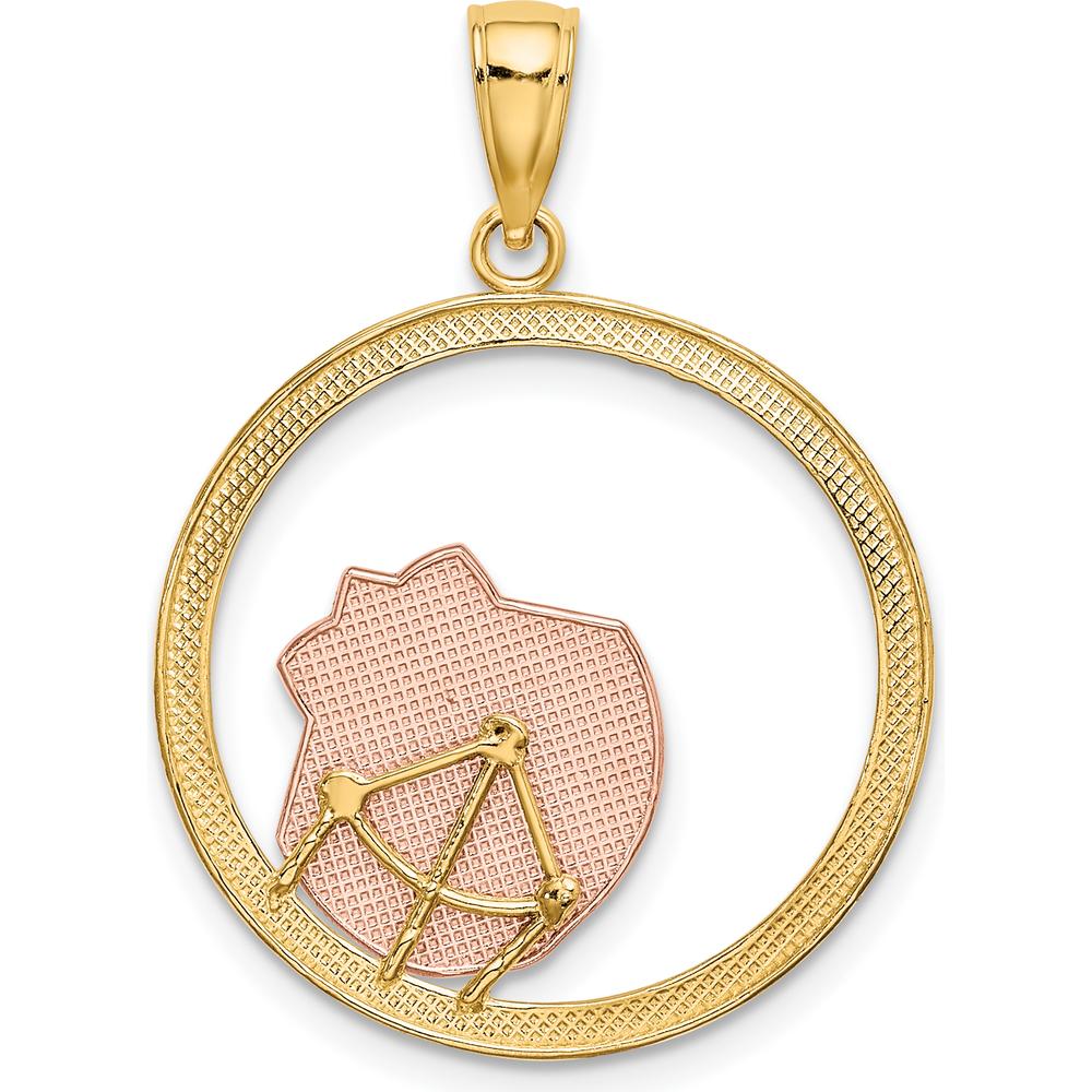 14K Two-Tone Gold and Rhodium Scallop Shell Charm Pendant - 27mm Length by Oro Pregiato