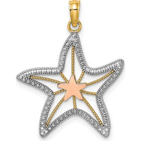 14K Two-Tone Gold and Rhodium Starfish Charm Pendant - 25mm by Oro Pregiato