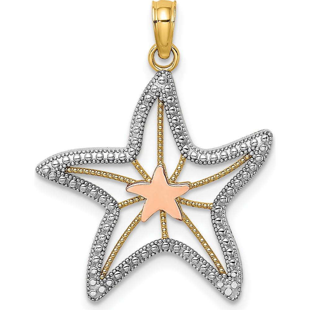 14K Two-Tone Gold and Rhodium Starfish Charm Pendant - 25mm by Oro Pregiato