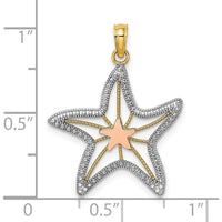14K Two-Tone Gold and Rhodium Starfish Charm Pendant - 25mm by Oro Pregiato