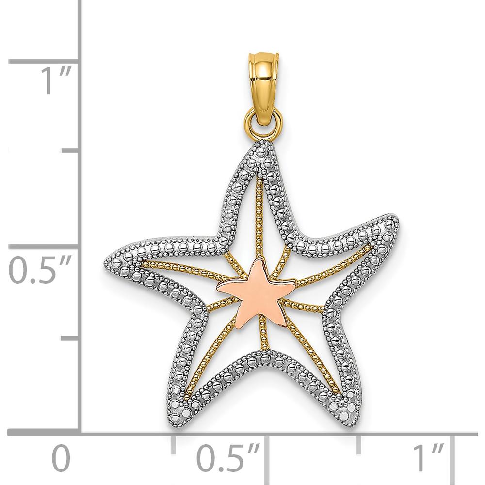 14K Two-Tone Gold and Rhodium Starfish Charm Pendant - 25mm by Oro Pregiato