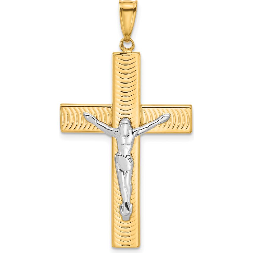 14K Two-Tone Gold and Rhodium Textured Crucifix Pendant - 42.5mm by Oro Pregiato