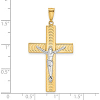 14K Two-Tone Gold and Rhodium Textured Crucifix Pendant - 42.5mm by Oro Pregiato