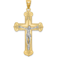 14K Two-Tone Gold and Rhodium Textured Crucifix Pendant - 50.95mm Length by Oro Pregiato
