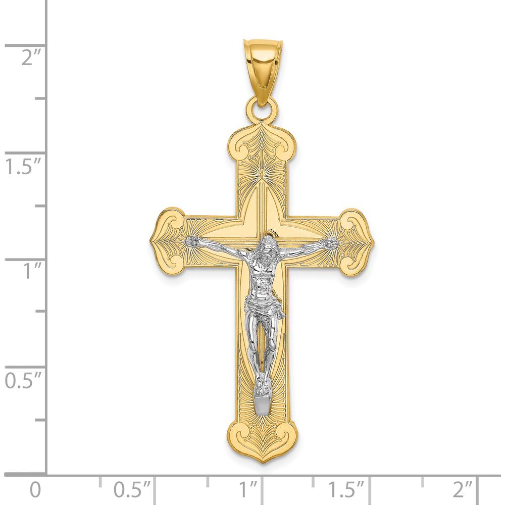 14K Two-Tone Gold and Rhodium Textured Crucifix Pendant - 50.95mm Length by Oro Pregiato