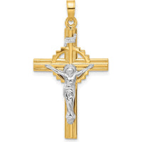 14K Two-Tone Gold and Rhodium Textured Hollow INRI Iona Crucifix Pendant by Oro Pregiato