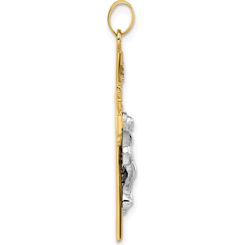 14K Two-Tone Gold and Rhodium Textured Hollow INRI Iona Crucifix Pendant by Oro Pregiato