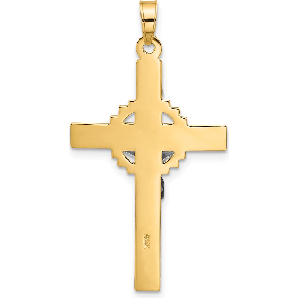 14K Two-Tone Gold and Rhodium Textured Hollow INRI Iona Crucifix Pendant by Oro Pregiato