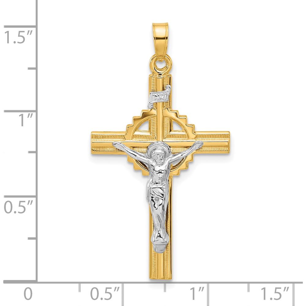 14K Two-Tone Gold and Rhodium Textured Hollow INRI Iona Crucifix Pendant by Oro Pregiato