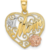 14K Two-Tone Gold and Rose Gold #1 MOM Heart Charm with Filigree Design by Oro Pregiato