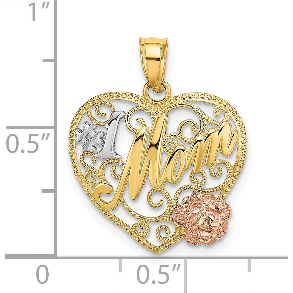 14K Two-Tone Gold and Rose Gold #1 MOM Heart Charm with Filigree Design by Oro Pregiato