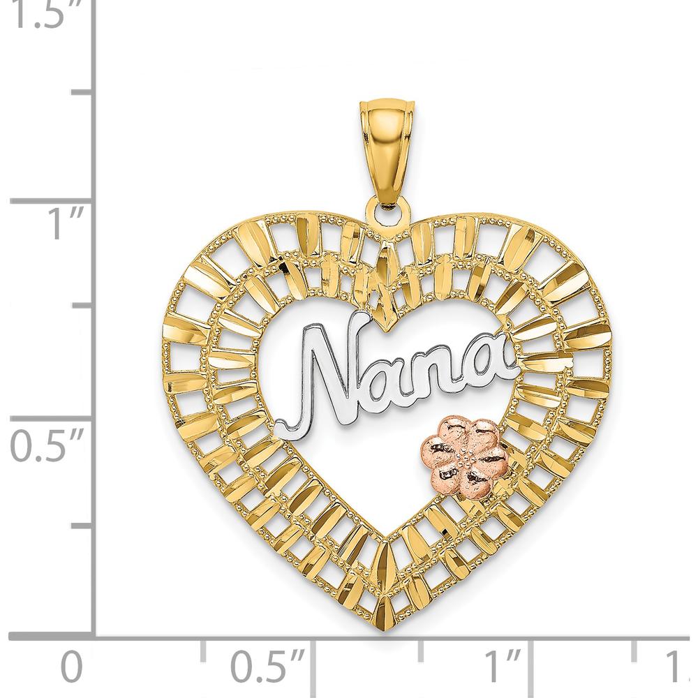 14K Two-Tone Gold and Rose Gold Nana Heart Charm with Rhodium Accent - 31.7mm Length by Oro Pregiato