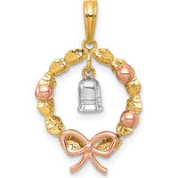 14K Two-Tone Gold and Rose-Plated Polished Wreath Pendant with Dangle Bell Charm by Oro Pregiato