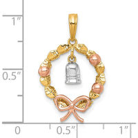 14K Two-Tone Gold and Rose-Plated Polished Wreath Pendant with Dangle Bell Charm by Oro Pregiato