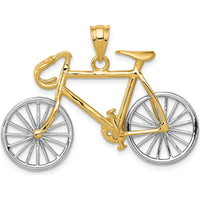 14K Two-Tone Gold and Silver 3D Bicycle Pendant with Movable Wheels by Oro Pregiato