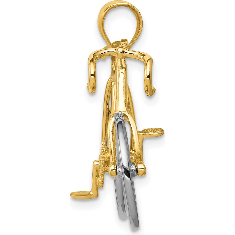 14K Two-Tone Gold and Silver 3D Bicycle Pendant with Movable Wheels by Oro Pregiato