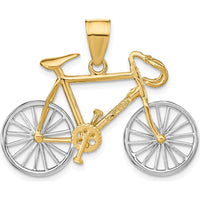 14K Two-Tone Gold and Silver 3D Bicycle Pendant with Movable Wheels by Oro Pregiato