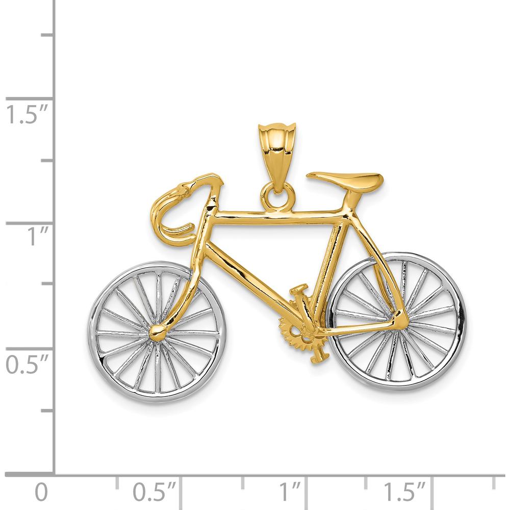 14K Two-Tone Gold and Silver 3D Bicycle Pendant with Movable Wheels by Oro Pregiato