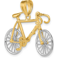14K Two-Tone Gold and Silver 3D Bicycle Pendant with Movable Wheels by Oro Pregiato