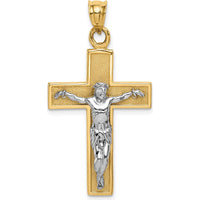 14K Two-Tone Gold and Silver Crucifix Pendant with Textured Finish - Faith-Inspired Design by Oro Pregiato