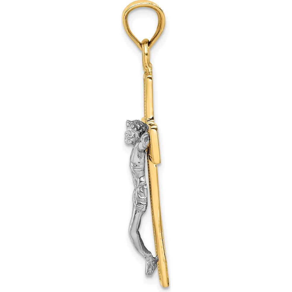 14K Two-Tone Gold and Silver Crucifix Pendant with Textured Finish - Faith-Inspired Design by Oro Pregiato