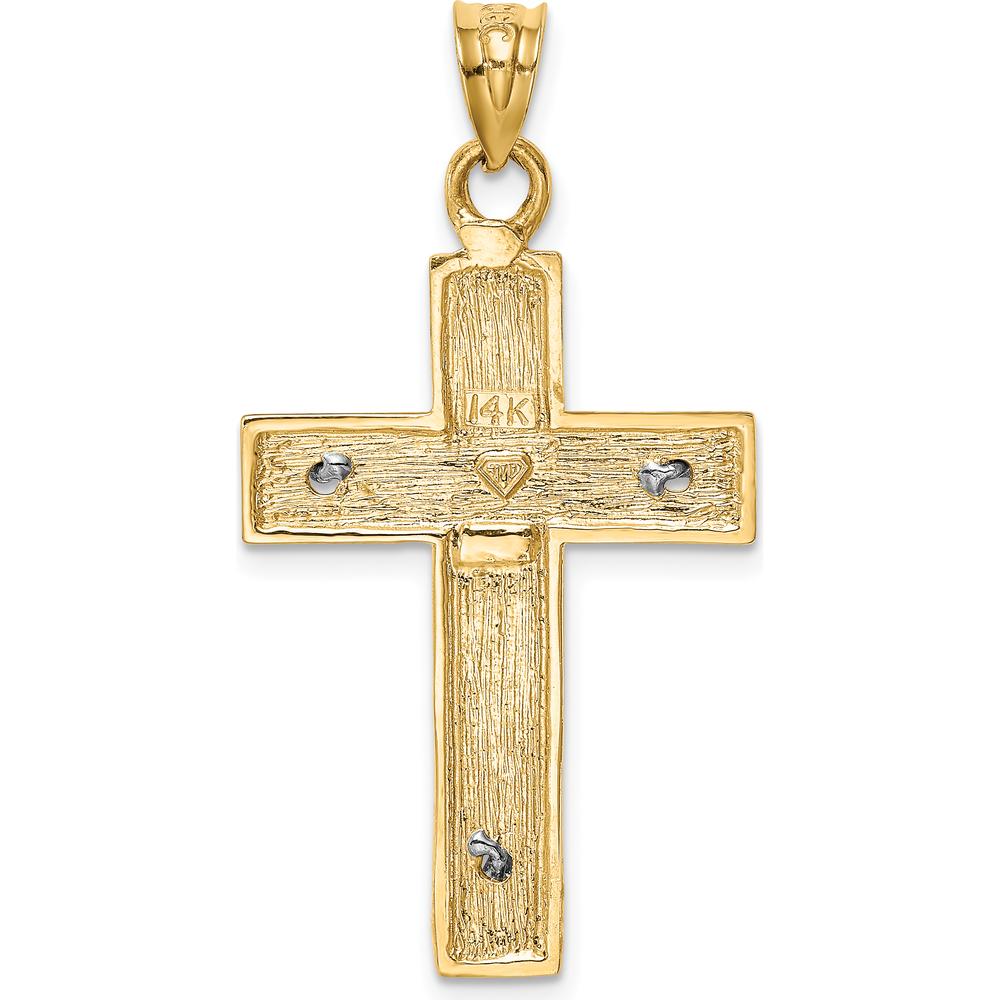 14K Two-Tone Gold and Silver Crucifix Pendant with Textured Finish - Faith-Inspired Design by Oro Pregiato
