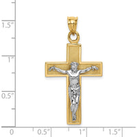 14K Two-Tone Gold and Silver Crucifix Pendant with Textured Finish - Faith-Inspired Design by Oro Pregiato