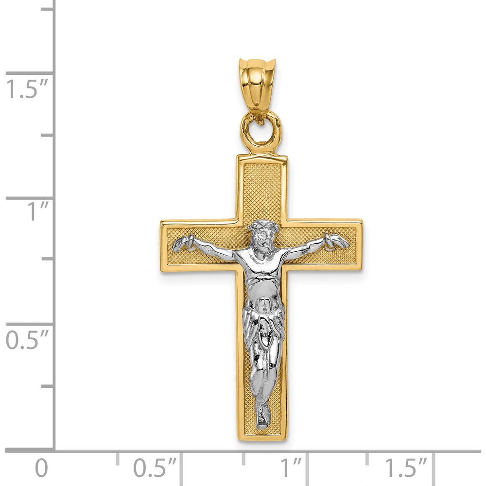 14K Two-Tone Gold and Silver Crucifix Pendant with Textured Finish - Faith-Inspired Design by Oro Pregiato