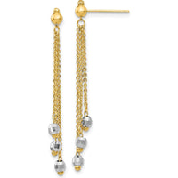 14K Two-Tone Gold and Silver Drop Earrings with Faceted Beads - Polished Diamond-Cut Finish by 0