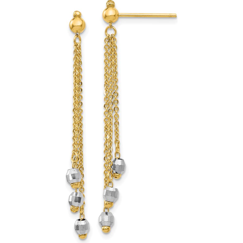 14K Two-Tone Gold and Silver Drop Earrings with Faceted Beads - Polished Diamond-Cut Finish by 0