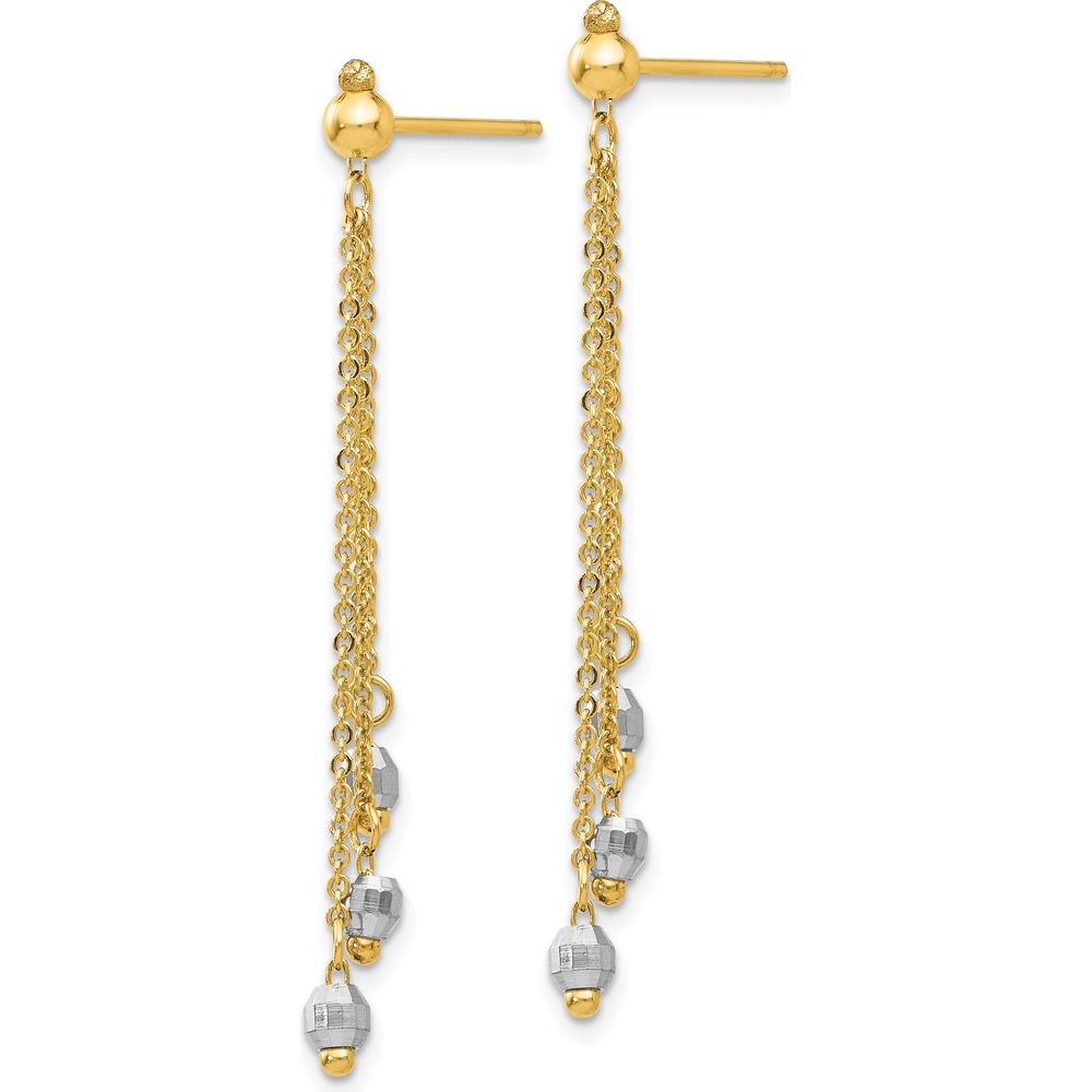 14K Two-Tone Gold and Silver Drop Earrings with Faceted Beads - Polished Diamond-Cut Finish by 0