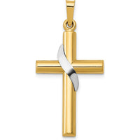 14K Two-Tone Gold and Silver Hollow Cross Pendant with Drape Charm - 33mm Length by Oro Pregiato
