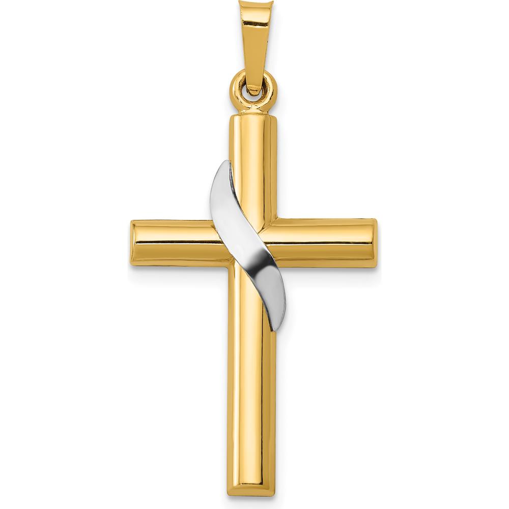 14K Two-Tone Gold and Silver Hollow Cross Pendant with Drape Charm - 33mm Length by Oro Pregiato