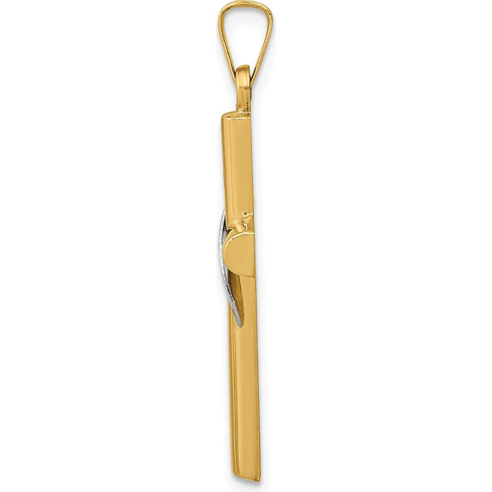 14K Two-Tone Gold and Silver Hollow Cross Pendant with Drape Charm - 33mm Length by Oro Pregiato