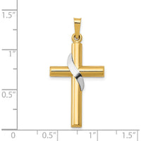 14K Two-Tone Gold and Silver Hollow Cross Pendant with Drape Charm - 33mm Length by Oro Pregiato