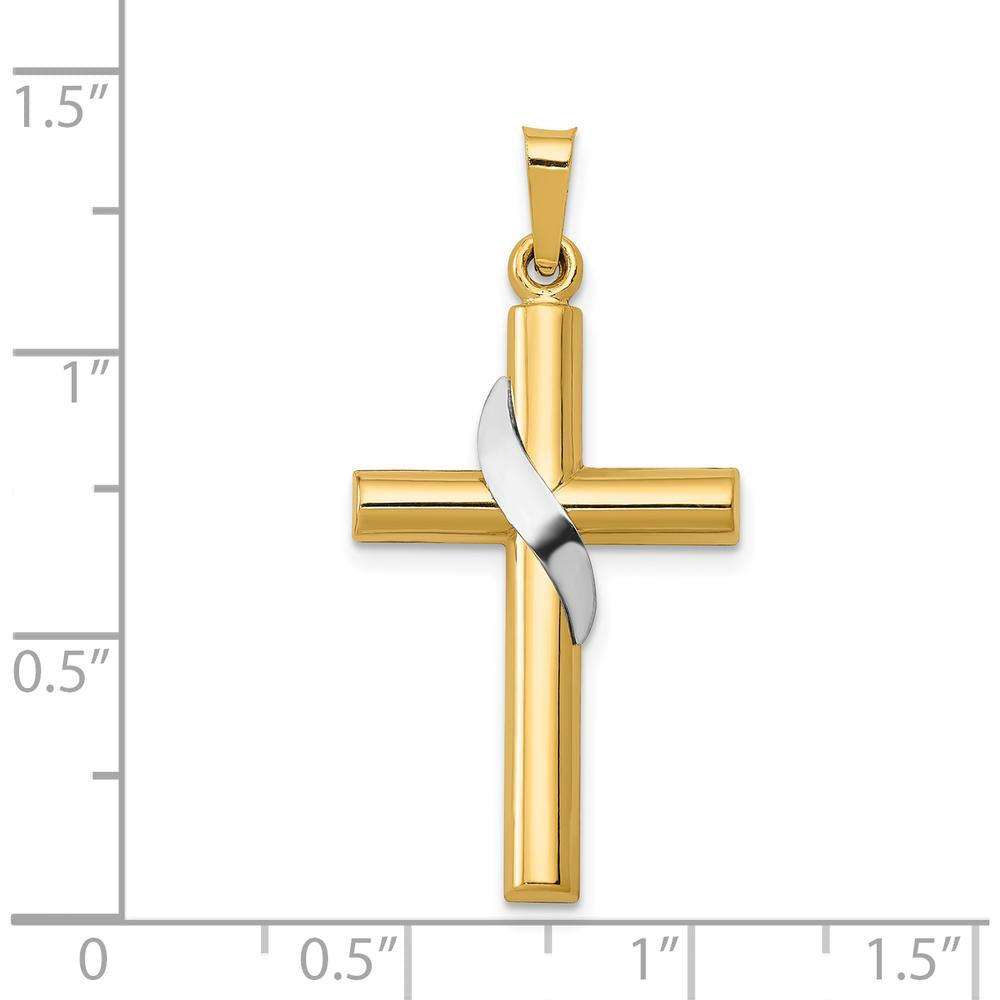 14K Two-Tone Gold and Silver Hollow Cross Pendant with Drape Charm - 33mm Length by Oro Pregiato