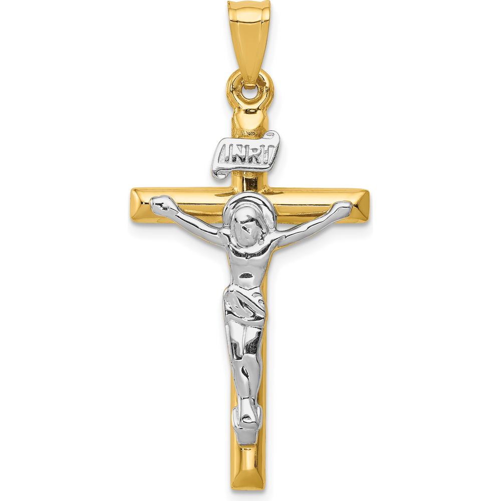 14K Two-Tone Gold and Silver INRI Crucifix Pendant - 42mm Length by Oro Pregiato
