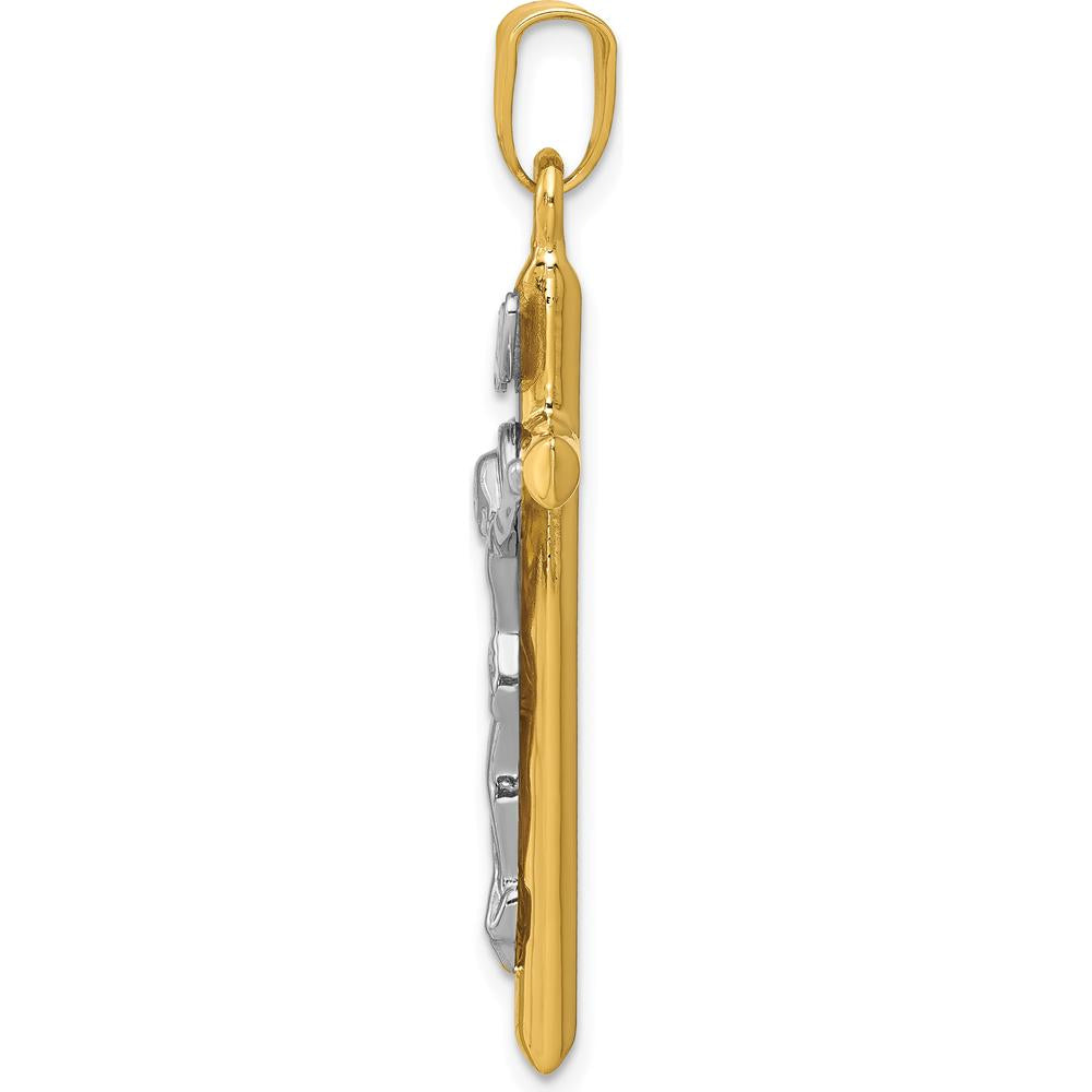 14K Two-Tone Gold and Silver INRI Crucifix Pendant - 42mm Length by Oro Pregiato