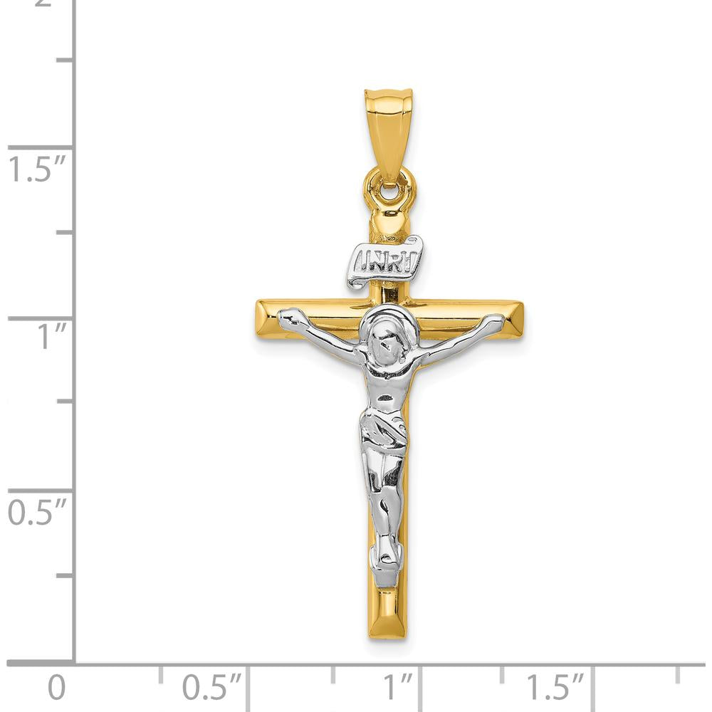 14K Two-Tone Gold and Silver INRI Crucifix Pendant - 42mm Length by Oro Pregiato