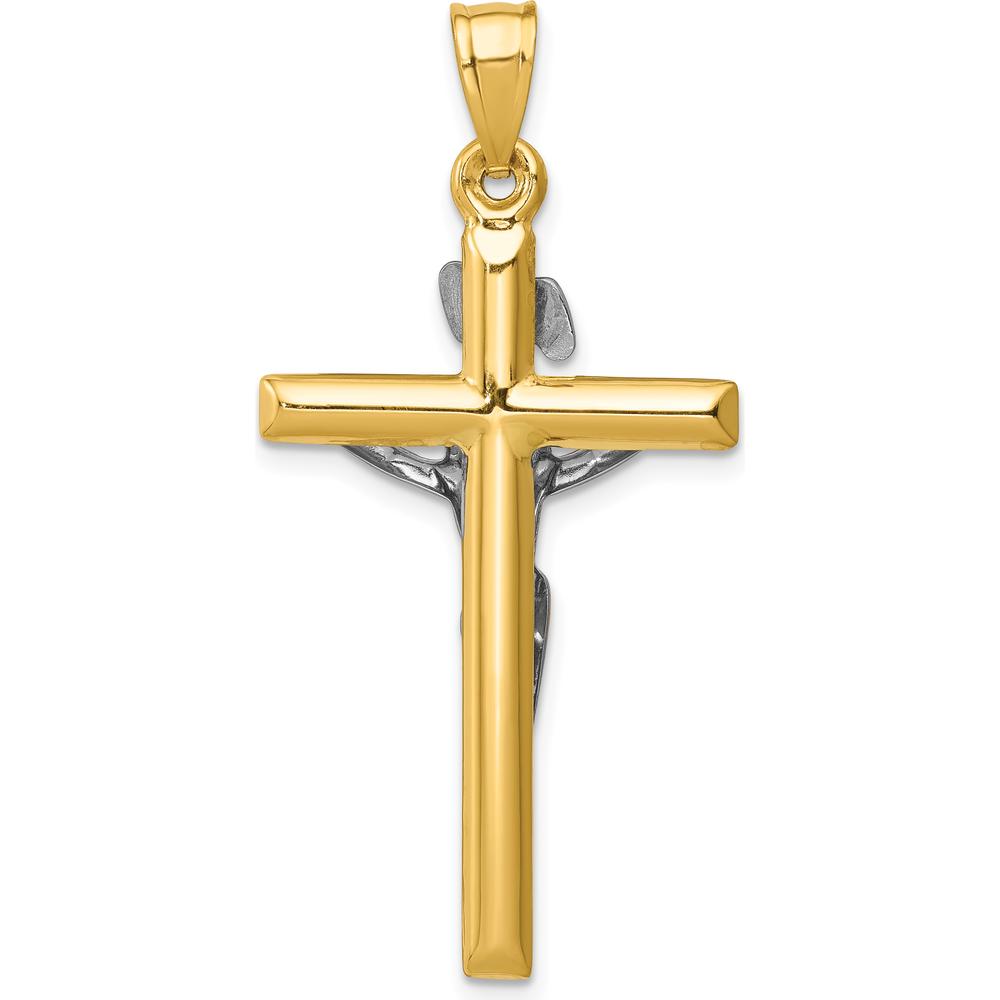 14K Two-Tone Gold and Silver INRI Crucifix Pendant - 42mm Length by Oro Pregiato