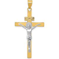 14K Two-Tone Gold and Silver INRI Crucifix Pendant - 49mm Length by Oro Pregiato