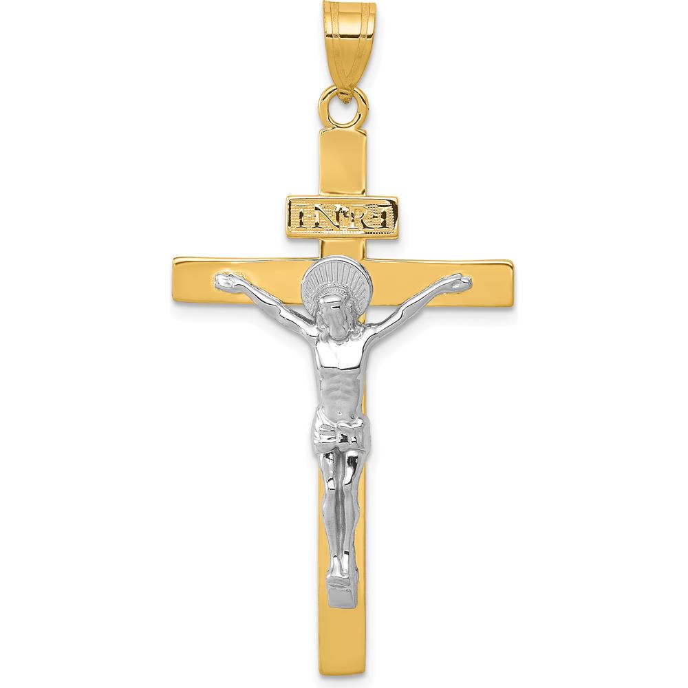 14K Two-Tone Gold and Silver INRI Crucifix Pendant - 49mm Length by Oro Pregiato