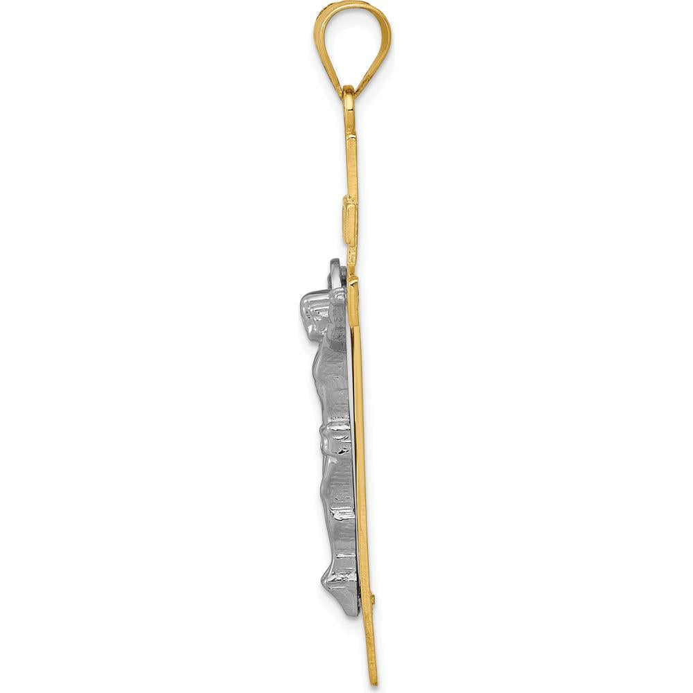 14K Two-Tone Gold and Silver INRI Crucifix Pendant - 49mm Length by Oro Pregiato