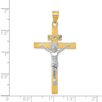 14K Two-Tone Gold and Silver INRI Crucifix Pendant - 49mm Length by Oro Pregiato