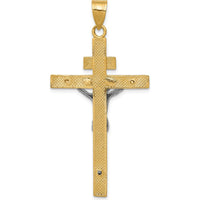 14K Two-Tone Gold and Silver INRI Crucifix Pendant - 49mm Length by Oro Pregiato