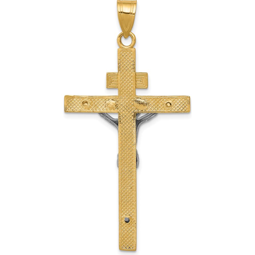 14K Two-Tone Gold and Silver INRI Crucifix Pendant - 49mm Length by Oro Pregiato