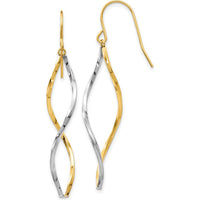 14K Two-Tone Gold and Silver Twist Drop Earrings - 46mm Length by Oro Pregiato