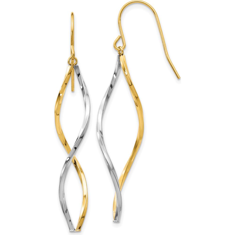 14K Two-Tone Gold and Silver Twist Drop Earrings - 46mm Length by Oro Pregiato