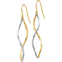 14K Two-Tone Gold and Silver Twist Drop Earrings - 46mm Length by Oro Pregiato