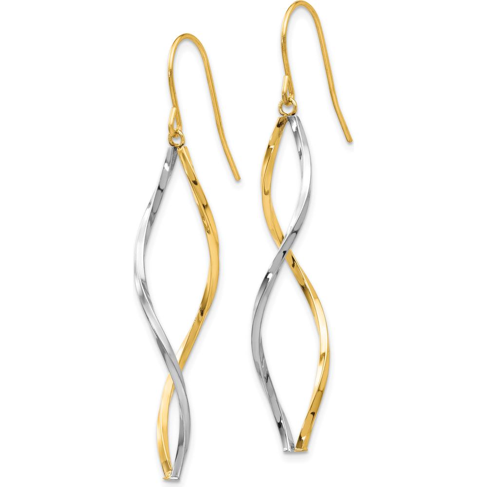 14K Two-Tone Gold and Silver Twist Drop Earrings - 46mm Length by Oro Pregiato